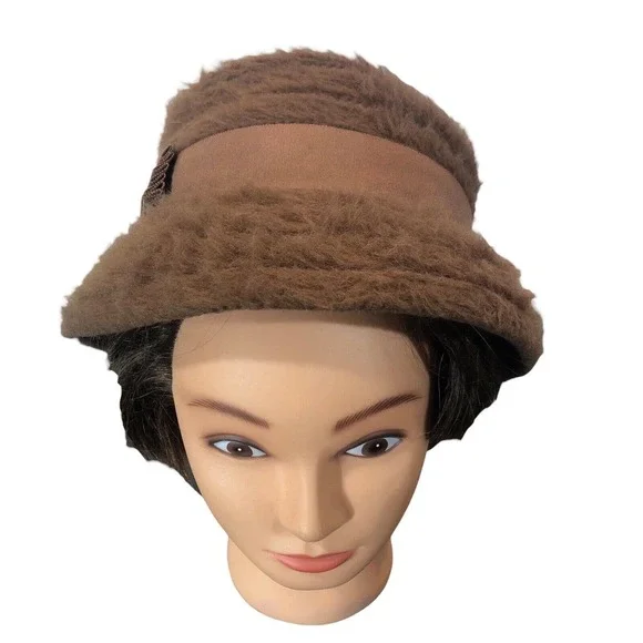 An Everett Needlepoint Original Vintage 60s Brown Wool‎ Mod Cloche Bucket Hat - Picture 5 of 11